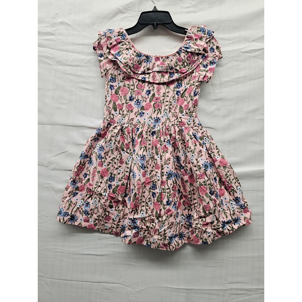 Scotch & Soda Girls Pink Floral Ruffle Neck Dress SSP26SGD-22459‎ Size M 7/8 NEW